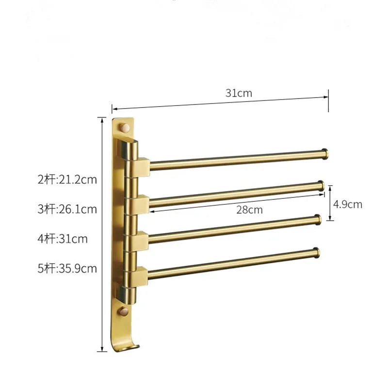 Afralia™ Swivel Towel Hanger Brushed Gold Gray Towel Bar Wall Mounted Foldable Bathroom Towel Rail