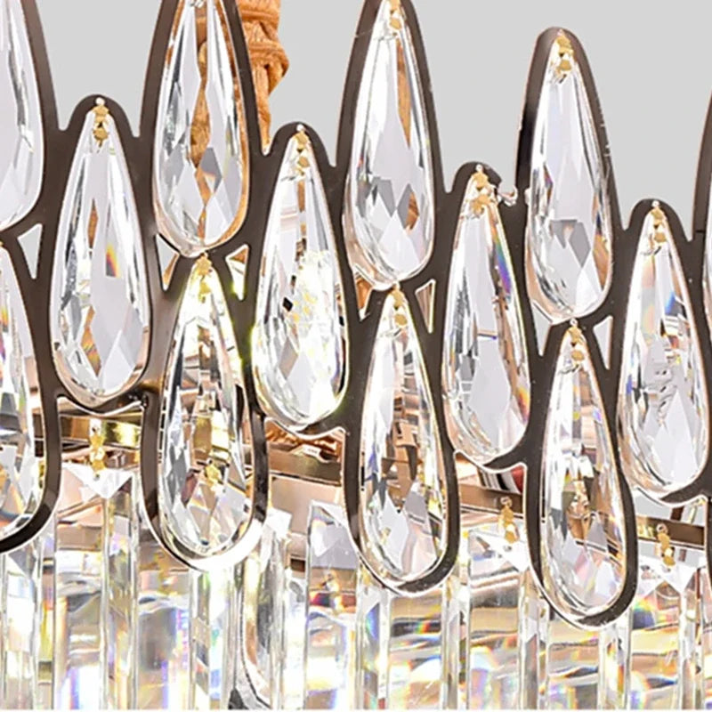 Afralia™ Water Drop Crystal Chandelier Wrought Iron Pendant Lamp Home Decor Lustre Hanglamp