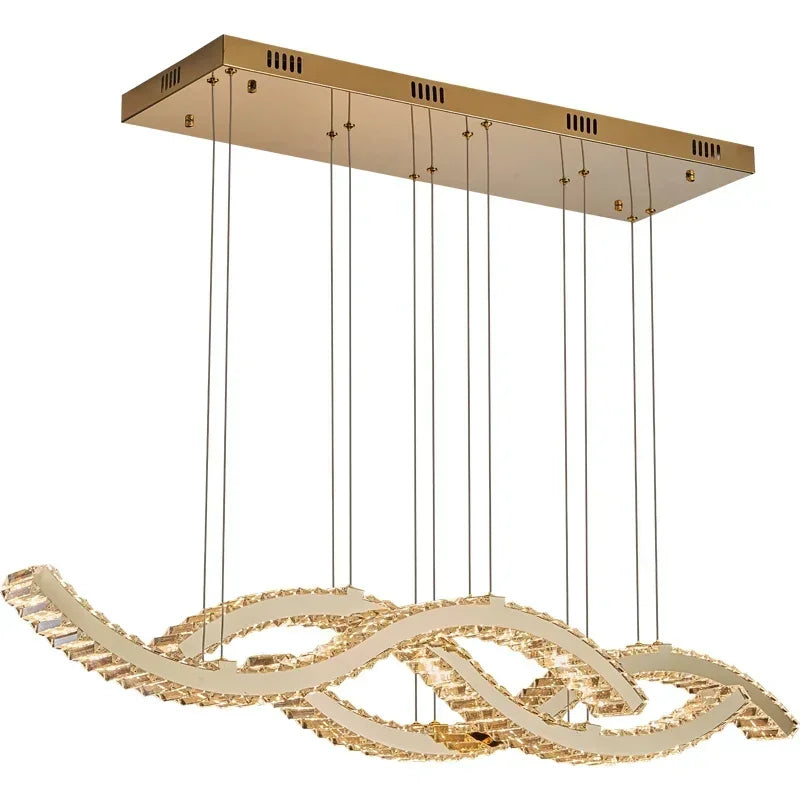 Afralia™ Crystal Pendant Chandelier, Remote Control Dimmable Hang Lamp, Luxury Steel Fixture