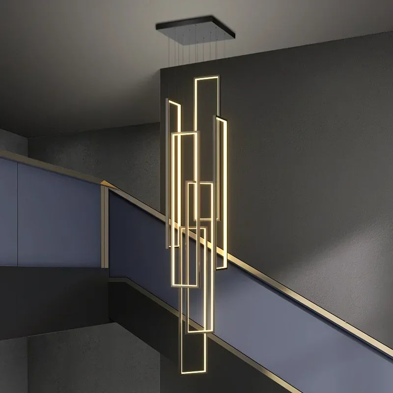 Afralia™ LED Rectangle Staircase Chandeliers Pendant Lighting Modern Living Room Decor