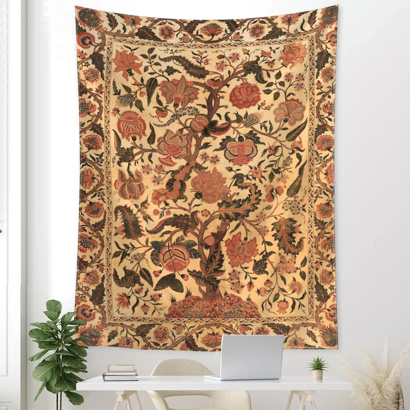 Orange Tree Of Life Tapestry Wall Hanging by Afralia™- Abstract Art for Home Decor