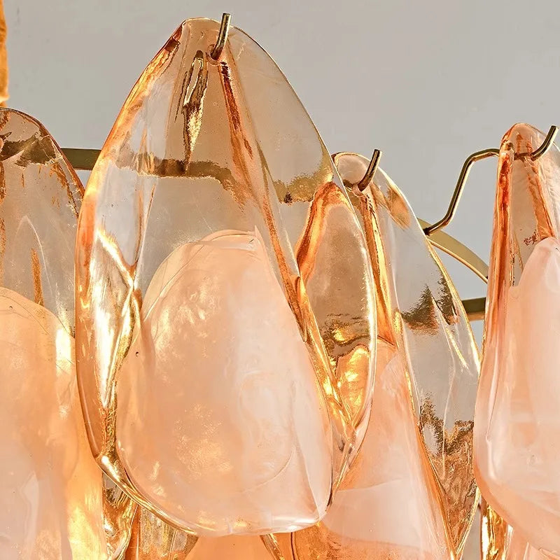 Afralia™ Gold Chrome Dimmable Amber Glass Petal Chandelier – French Design Luxury Hanglamp