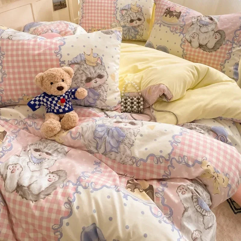 Afralia™ Cozy Cartoon Printed Cotton Comforter Set for Adults