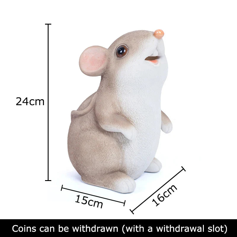 Afralia™ Mouse Piggy Bank Resin Sculpture Decor Ornaments Aesthetic Room Decoration