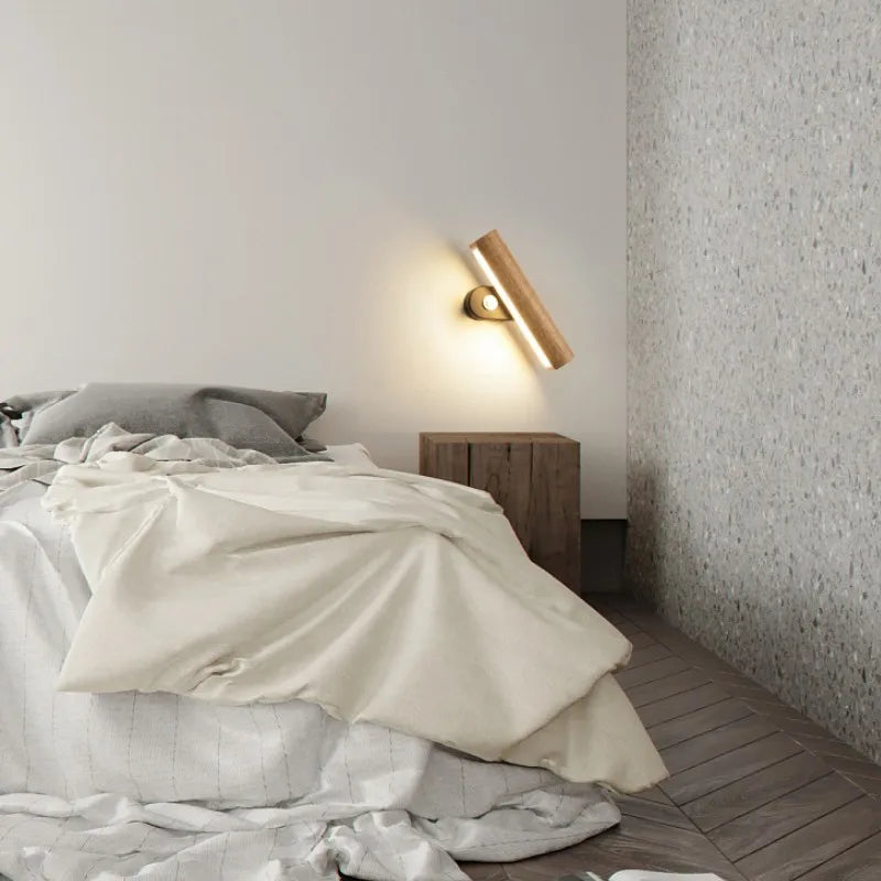 Afralia™ Nordic Wood Wall Sconce Light for Bedroom Kids, Rotating Reading Lamp