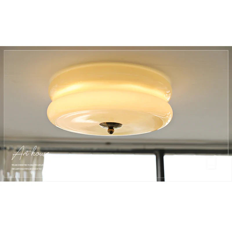 Afralia™ Cream Medieval Glass Ceiling Lamp for Living Room, Dining Room, Bedroom & Study