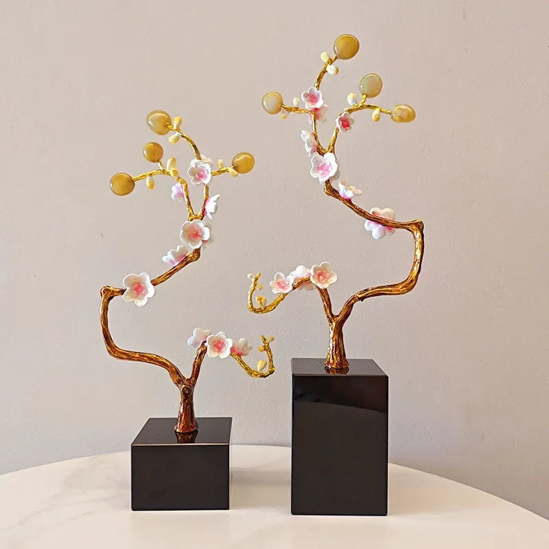 Afralia™ Golden Tree Crystal Ball Plum Blossom Metal Decor Figurine