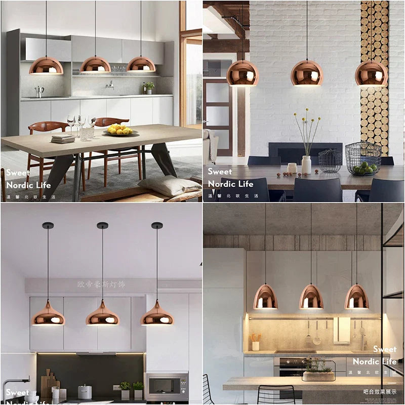 Afralia™ Rose Gold Pendant Lights: Nordic Plating Metal Hanging Lamp for Dining Room & Kitchen.