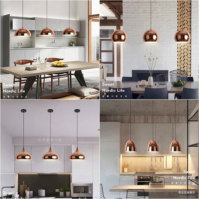 Afralia Rose Gold Pendant Lights Metal Hanging Fixtures for Dining Room Island Bar Decor