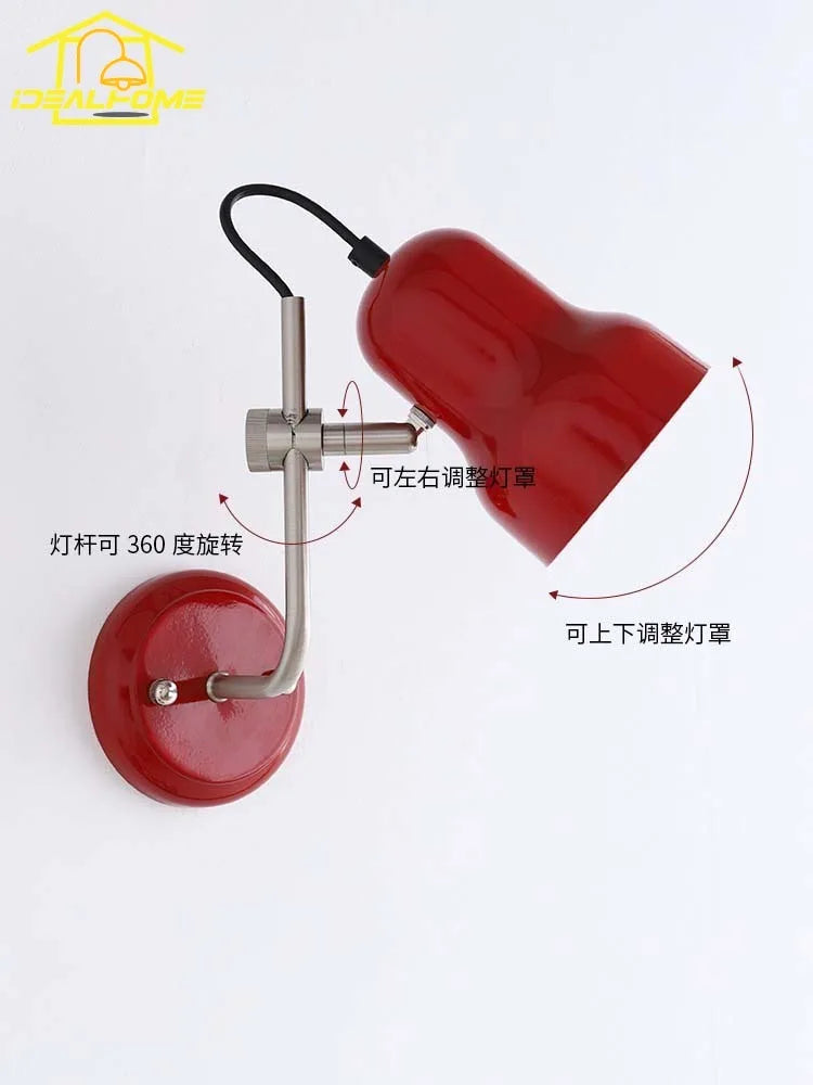 Afralia™ Medieval Red Wall Lamp LED Iron Art Adjustable for Bedroom Bedside Reading