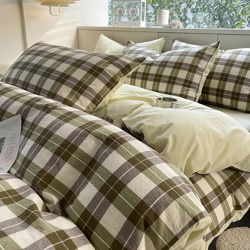 Afralia™ Striped Gird Cotton Bedding Set: Skin-Friendly & Non-Fading for All Seasons