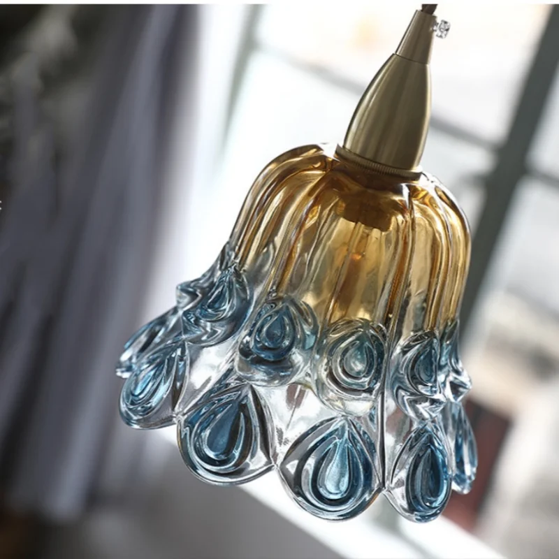 Afralia™ Copper Socket LED Pendant Light with Phenix Glass Shade, Adjustable Hanging Lamp