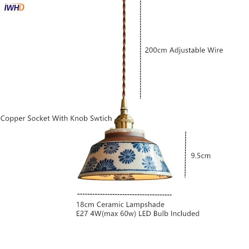 Afralia™ Green Ceramic Pendant Light LED Vintage Hanging Lamp with LED Bulb