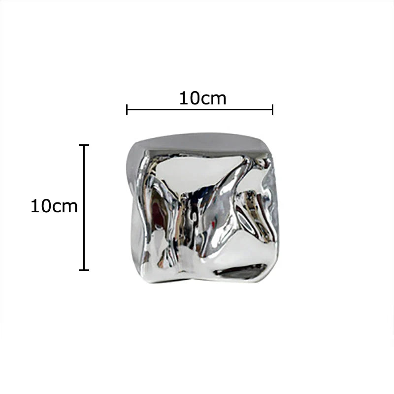 Afralia™ Silver Plated Geometric Cube Sculpture Room Decor