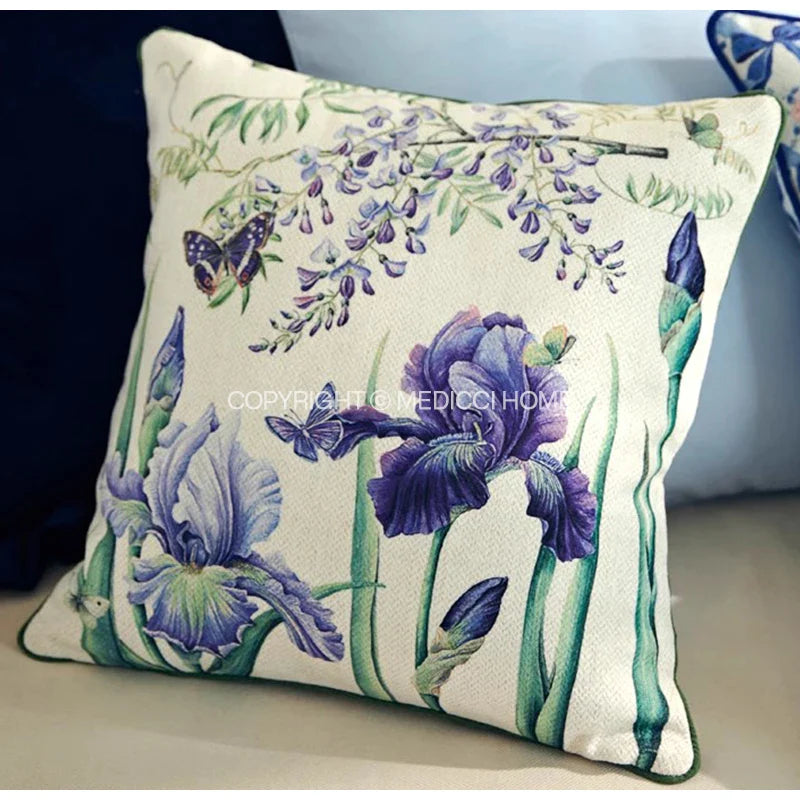 Afralia™ Chinoiserie Blue Wavy Fan Pillowcase Bohemian Print Lumbar Cushion Cover