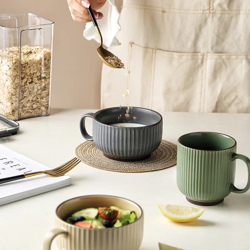 Afralia™ Ceramic Coffee Tea Mugs Set Heat Resistant Breakfast Cups Kitchen Tools