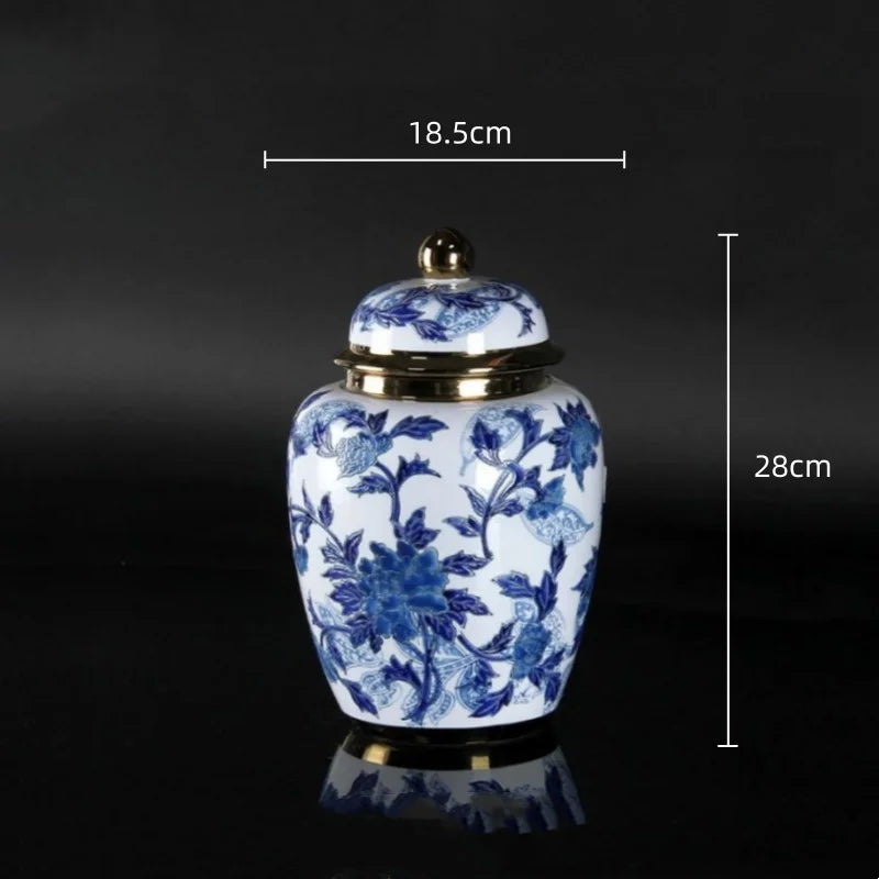 Afralia™ Blue & White Porcelain Ceramic Vase Vintage Ginger Jar Home Decor