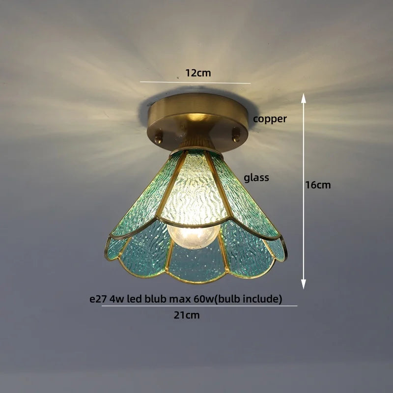 Afralia™ Handcrafted Glass Copper Canopy Ceiling Light Tiffany Style Glass Vintage Loft