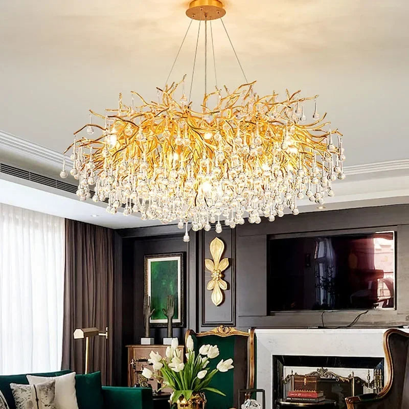 Afralia™ Crystal LED Living Room Chandelier, Modern Luxury Water Drop Pendant Lamp