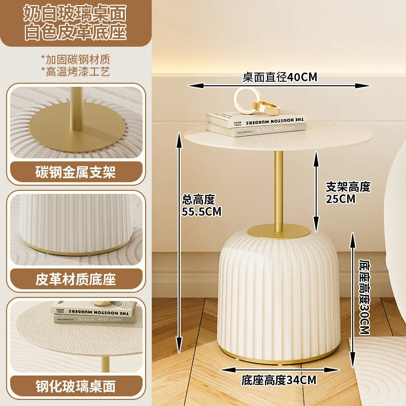 Afralia™ Modern Mushroom Glass Leather Side Table Luxury Light