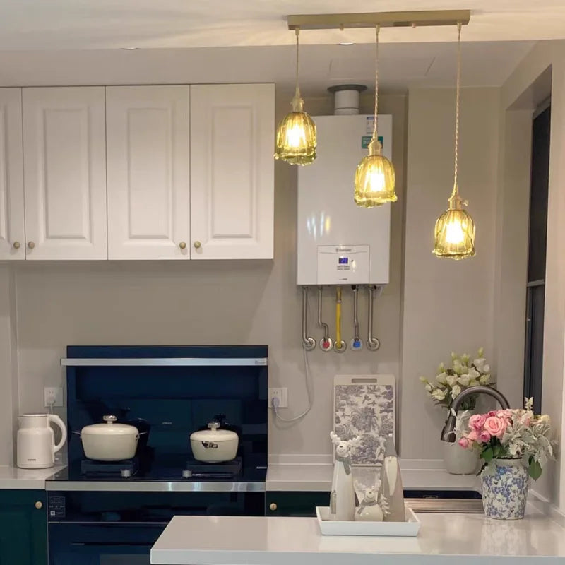 Afralia™ Nordic Green Glass LED Pendant Lamp for Dining Room, Adjustable Modern Stair Hanging Light