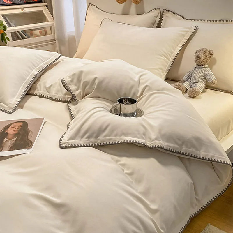 Afralia™ Cozy Shell Edges Bedding Set: Soft Duvet & Fitted Sheet for Autumn/Winter