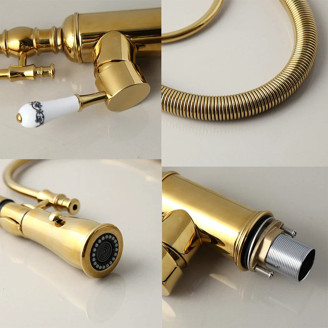 Afralia™ Swivel Kitchen Faucet with Pull Down Spring Spray in Brushed Nickel