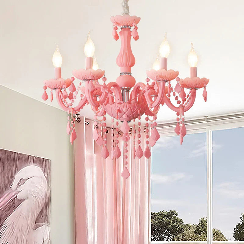 Afralia™ Pink Crystal Pendent Chandelier for Girls' Room and Living Space