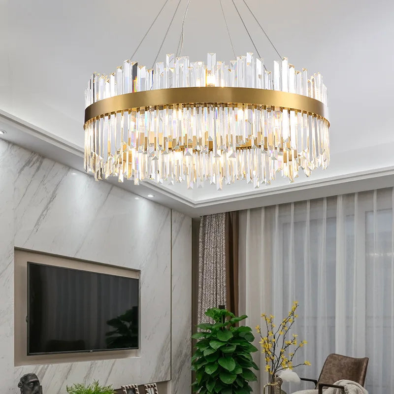 Afralia™ Crystal LED Chandelier: Elegant Gold Lighting for Dining Room