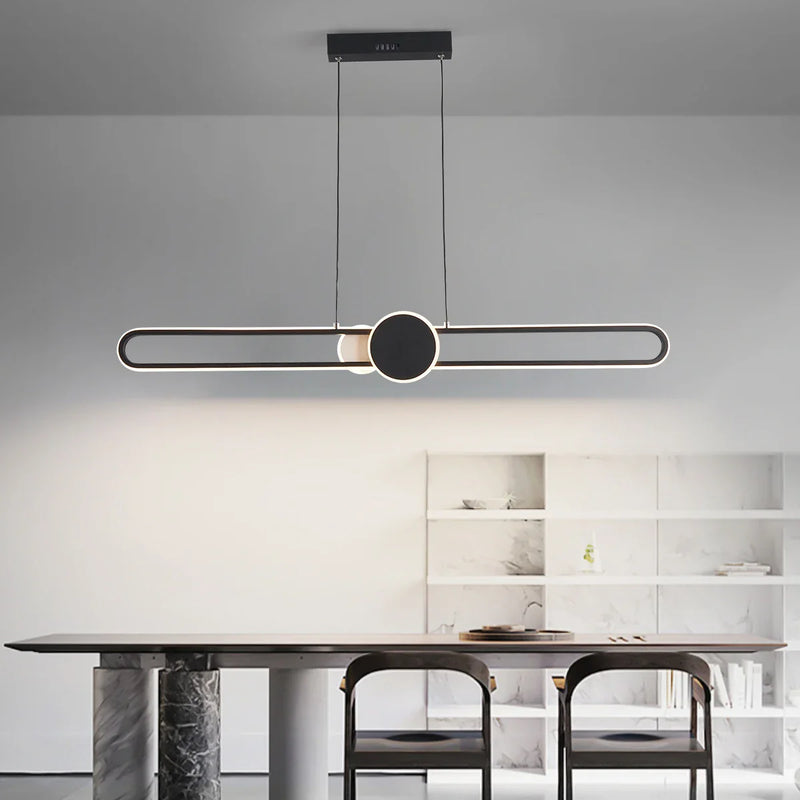 Afralia™ Modern Black Chandelier for Dining Room Kitchen Island, Long Table Pendant Lamp