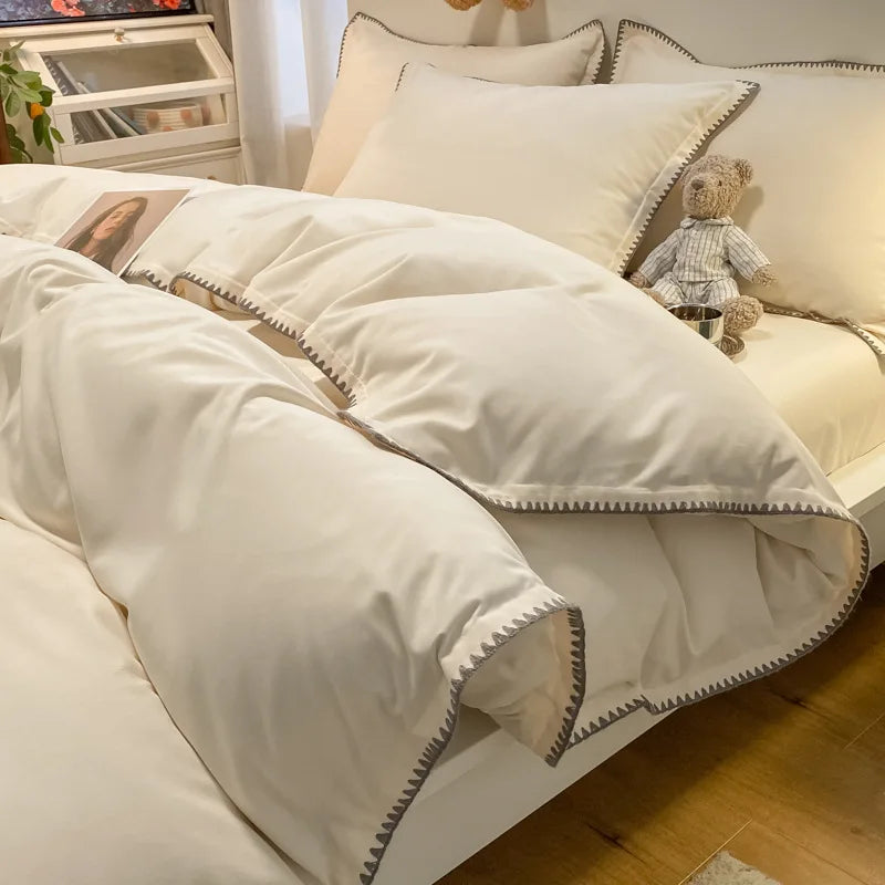 Afralia™ Solid Color Shell Edge Bed Set: Soft, Skin-Friendly, Non-Fading. Single Queen Size.