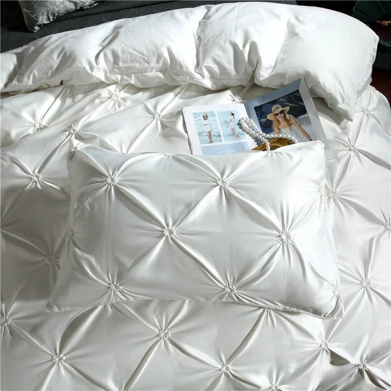 Afralia™ Rayon Pinch Pleated King Duvet Cover Set with Pillowcase