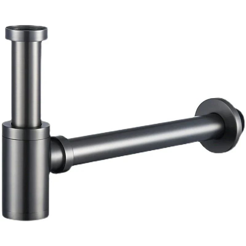 Afralia™ Brass Round Siphon P-Trap Set with Pop-Up Drainer Gun Grey