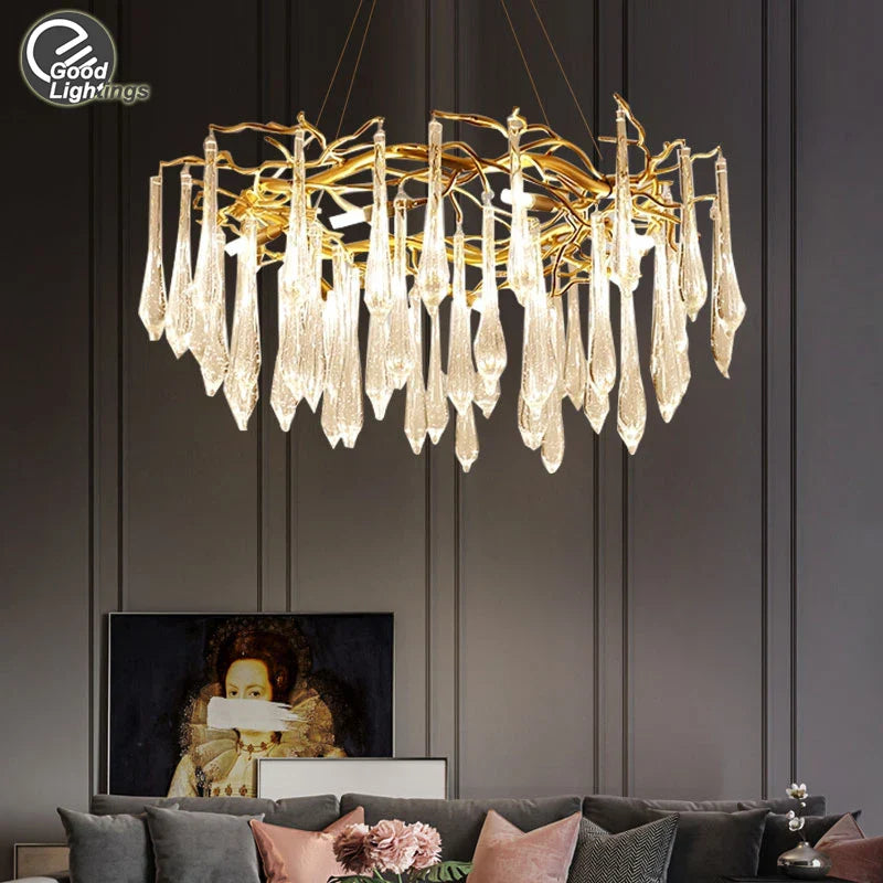 Afralia™ Luxury Gold Tree Branch Crystal Chandelier - Modern Hanging Light for Living Room