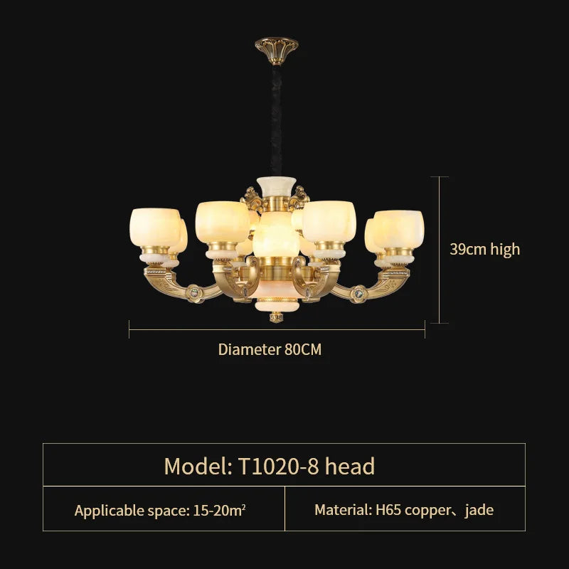 Afralia™ All Copper Jade Chinese Chandelier: Modern & Simple Living Room Lighting
