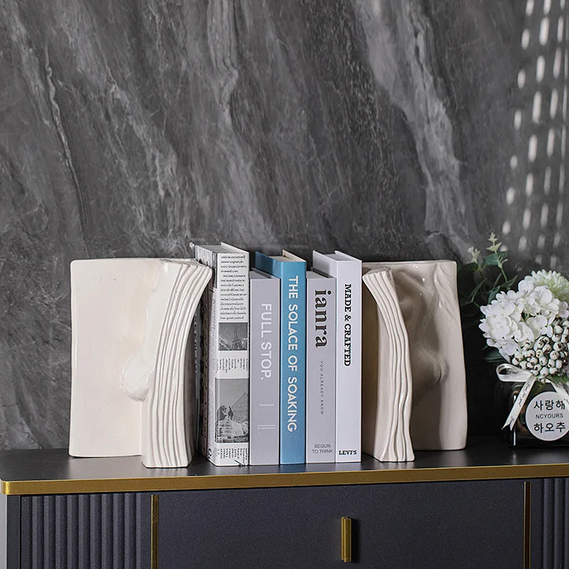 Afralia™ Ceramic Man Face Book Stand Vase for Room Decor and Storage