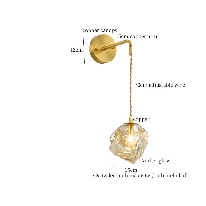 Afralia™ Lava Ice Glass LED Wall Sconce Brass Vintage Wandlamp
