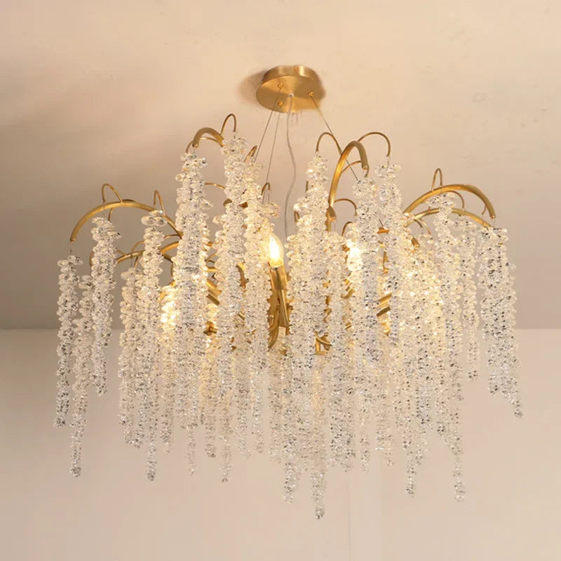 Afralia™ Gold Glass LED Crystal Chandeliers for Luxe Dining Room Decor