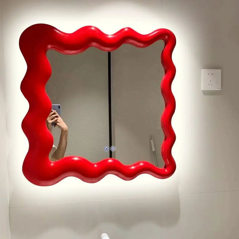 Afralia™ Cream Cloud Wave Mirror, Wall-hung for Bathroom & Bedroom Makeup Decor