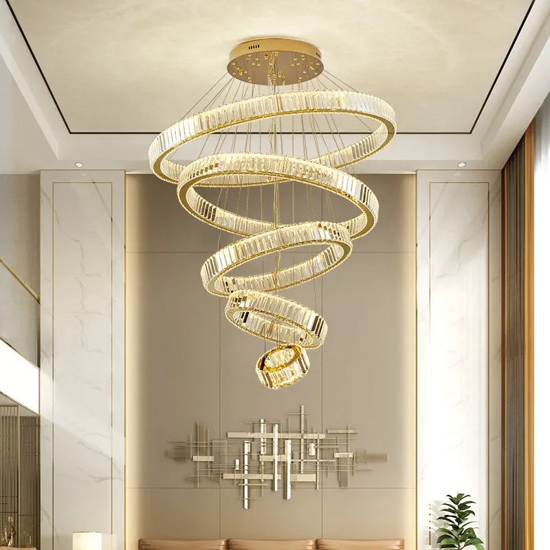 Afralia™ Crystal Chandelier: LED Dimmable Pendant Light for Stairs, LED Luminaria Fixture