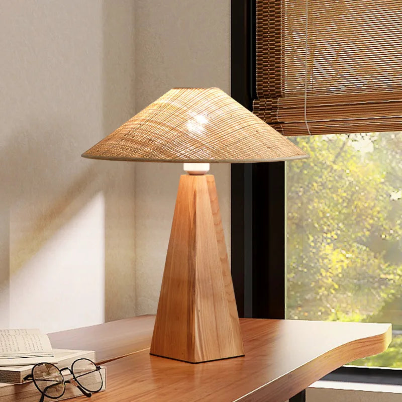 Afralia™ Vintage Japanese Style Solid Wood Desk Lamp for Study and Bedroom