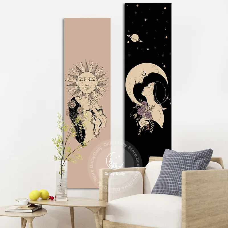 Afralia™ Sun Moon Wall Tapestry - Boho Aesthetic Room Decor for Living Room & Bedroom