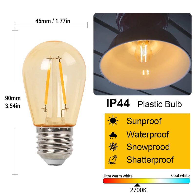 Afralia™ Vintage Amber Plastic E27 LED Edison Bulb IP44 Waterproof Warm White 1W 2W