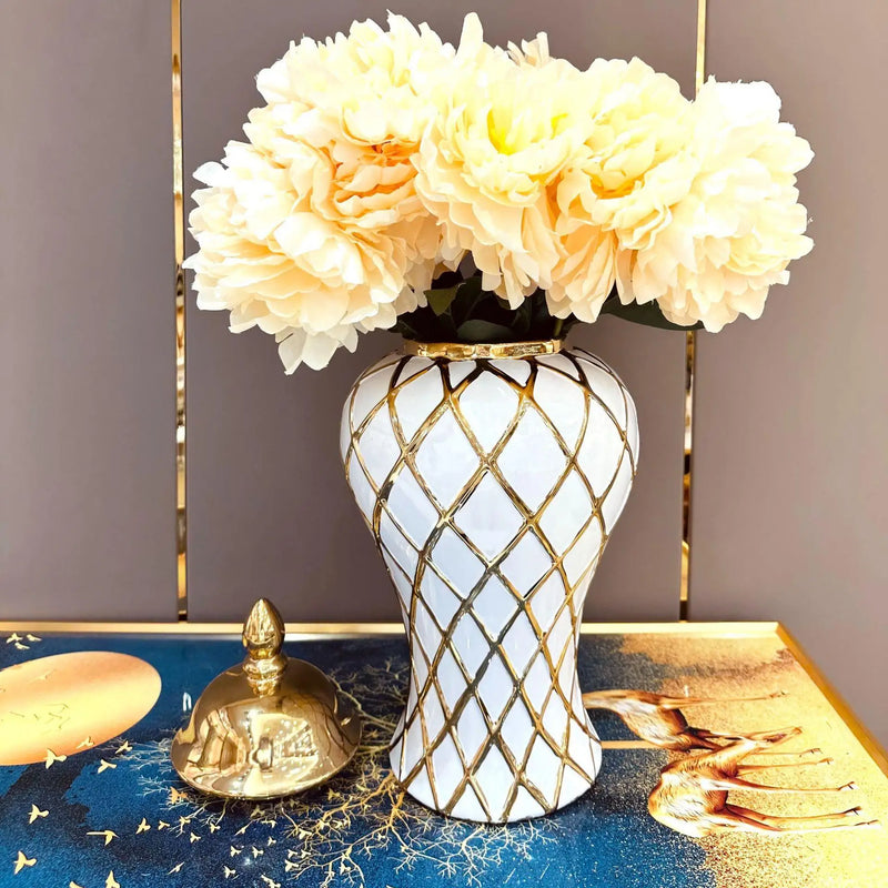 Afralia™ Gold Diamond Porcelain Vase: Elegant Ceramic Home Decoration & Storage Jar