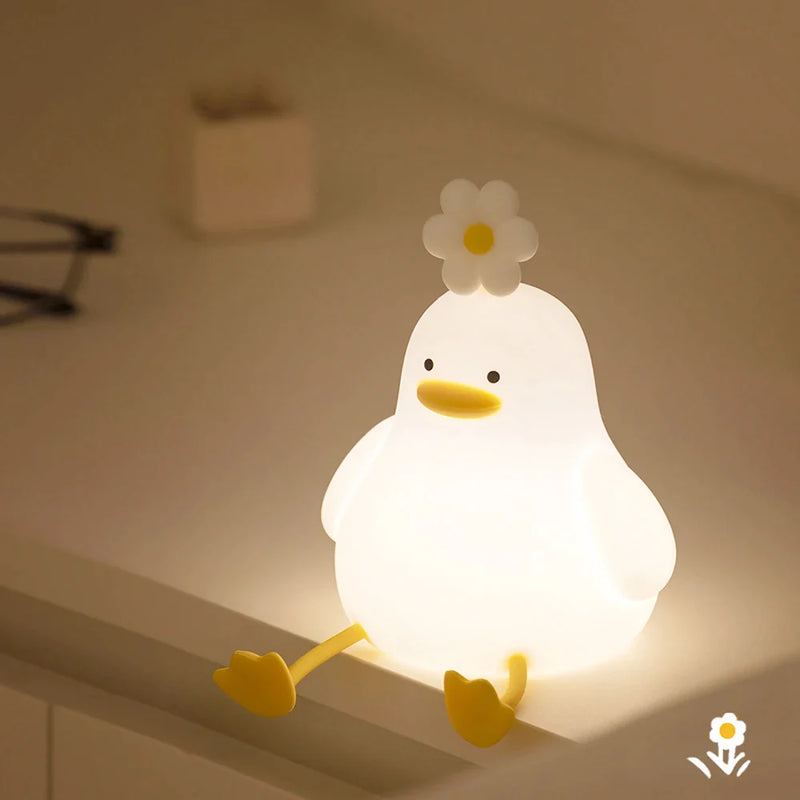 Afralia™ Duck Cartoon Silicone Night Lamp - USB Rechargeable, Touch Sensor, Timer