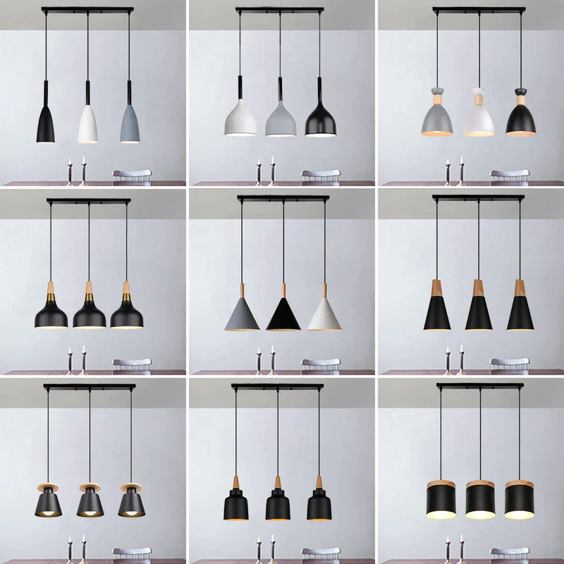 Afralia™ Wood Aluminum Pendant Chandelier for Dinning Living Room Kitchen.