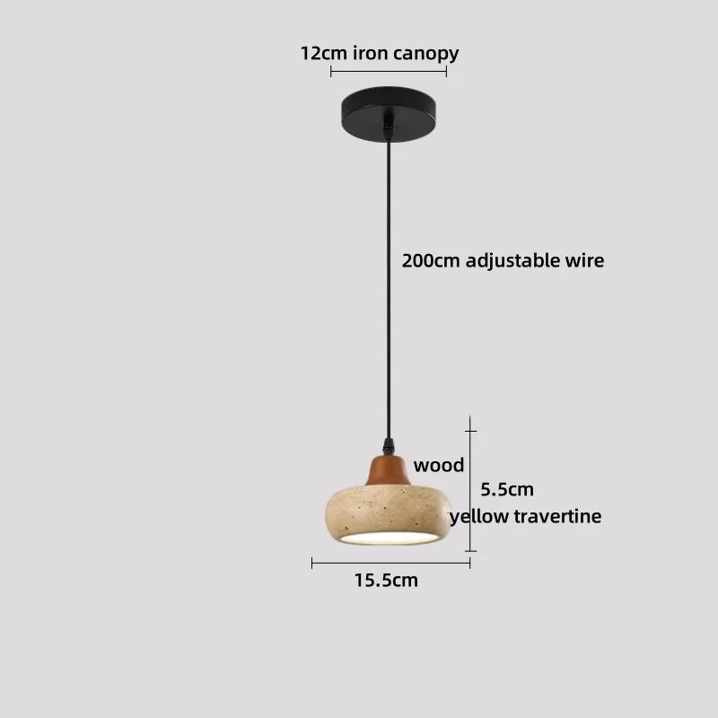 Afralia™ Yellow Travertine Stone LED Indoor Pendant Light for Modern Wabi Sabi Decor