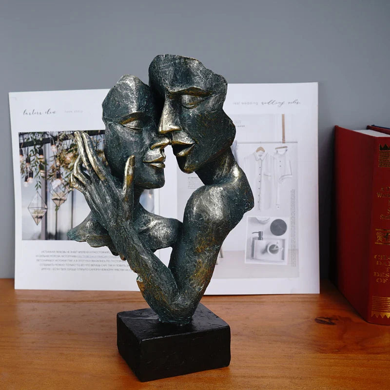 Afralia™ Retro Abstract Couple Kissing Lover Statue | Home Decor Love Sculpture Figurine