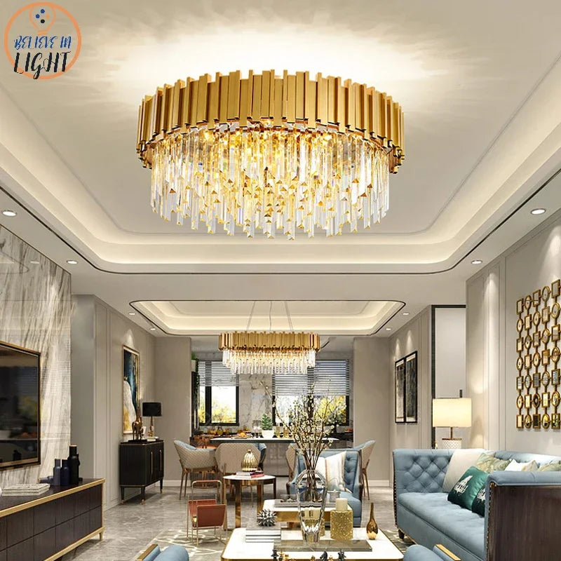 Afralia™ Gold Black Crystal Chandeliers LED Ceiling Light for Luxe Living & Hospitality