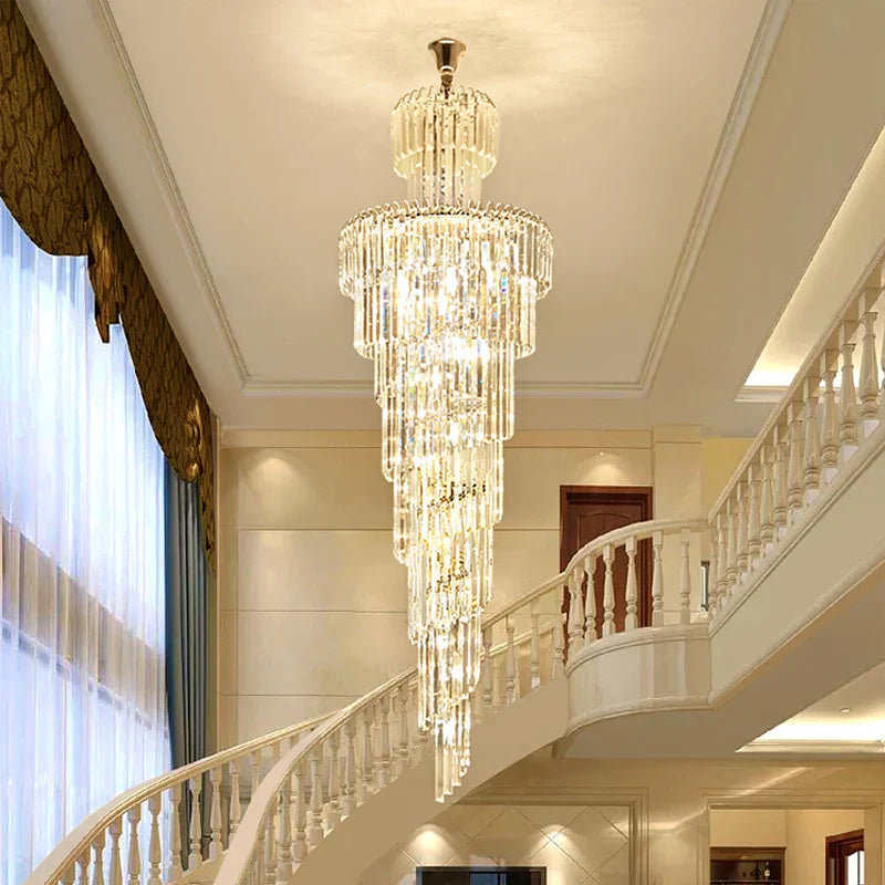 Afralia™ Gold Crystal Duplex Building LED Chandeliers - Luxury Staircase Decoration